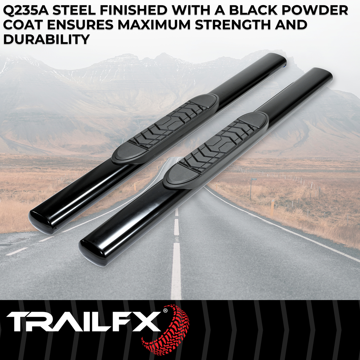 TrailFX A7040B 5 Inch Oval Straight Powder Coated Black Steel Rocker Panel Mount - Image 6