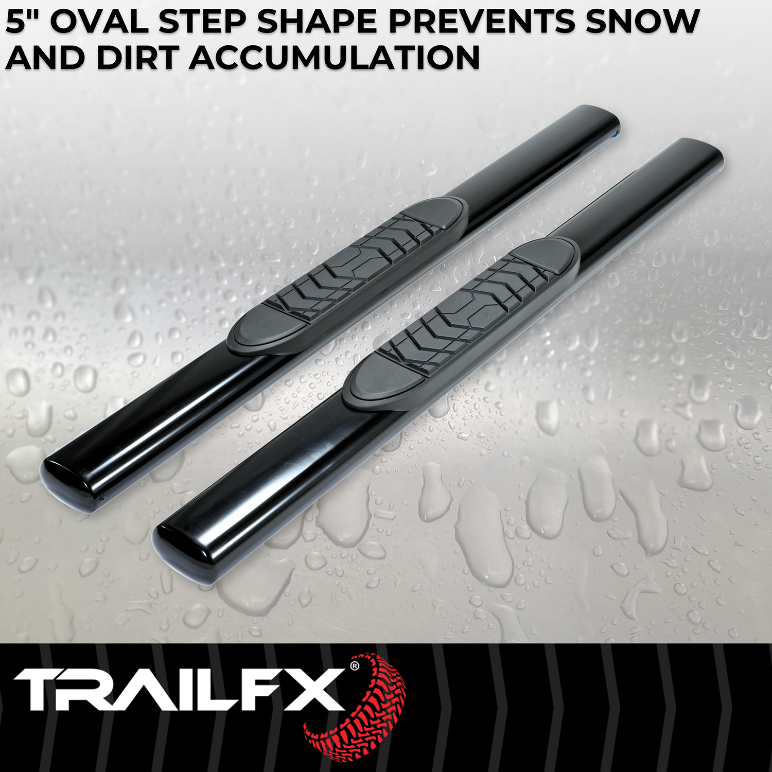 TrailFX A7040B 5 Inch Oval Straight Powder Coated Black Steel Rocker Panel Mount - Image 4