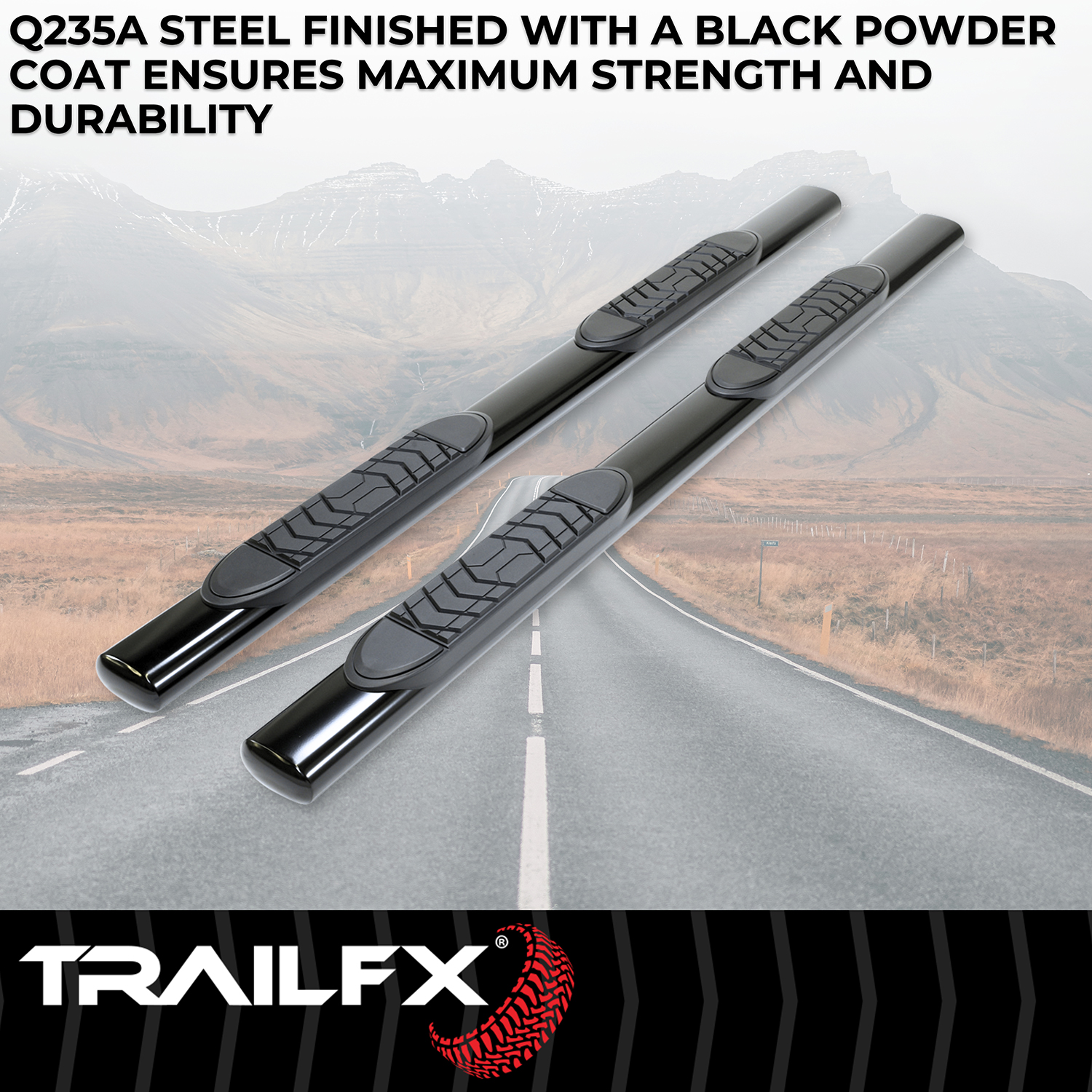 TrailFX A7041B 5 Inch Oval Straight Powder Coated Black Steel Rocker Panel Mount - Image 3