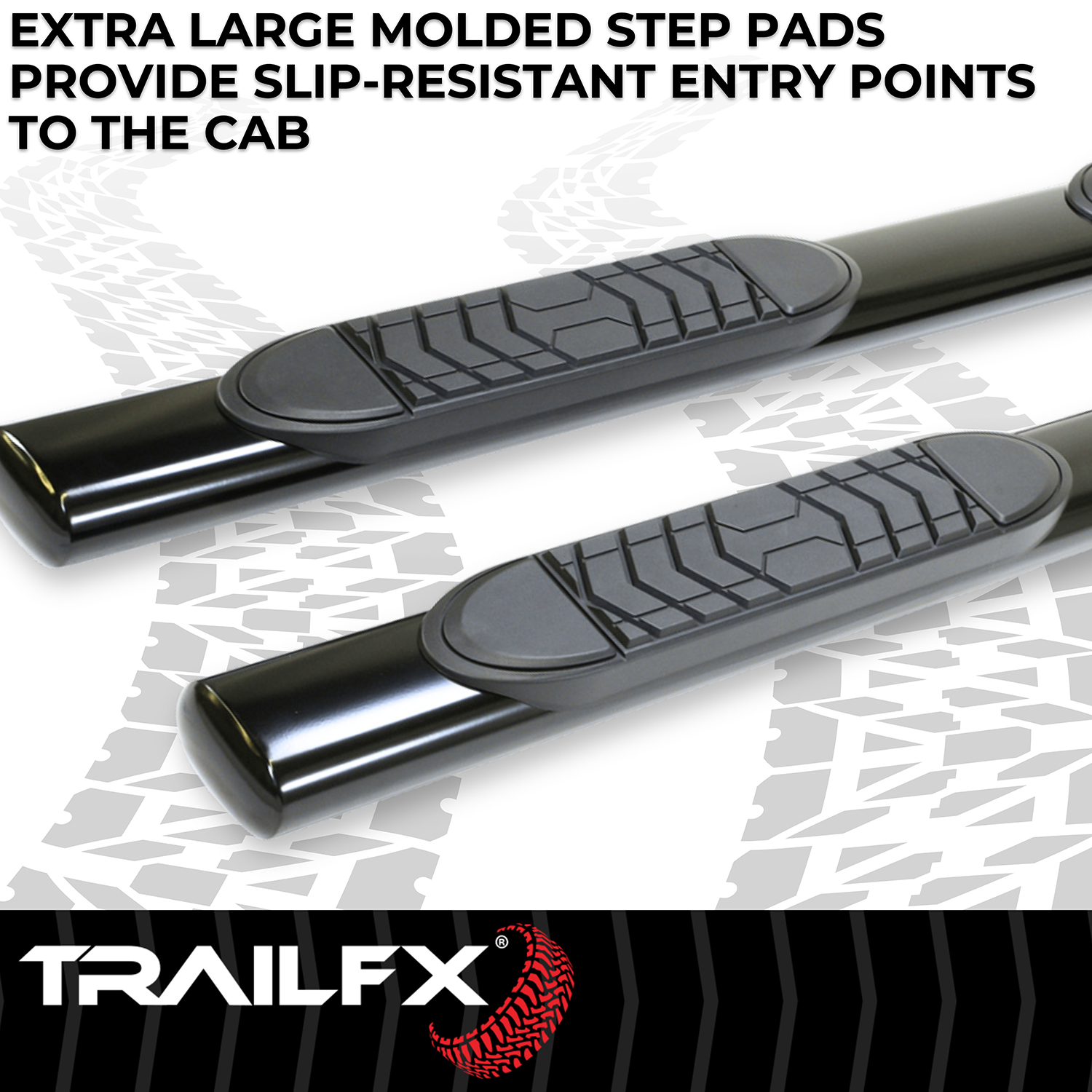 TrailFX A7084B With Step Pads 5 In Oval Straight Powder Coated Black Steel With Welded End Caps - Image 6