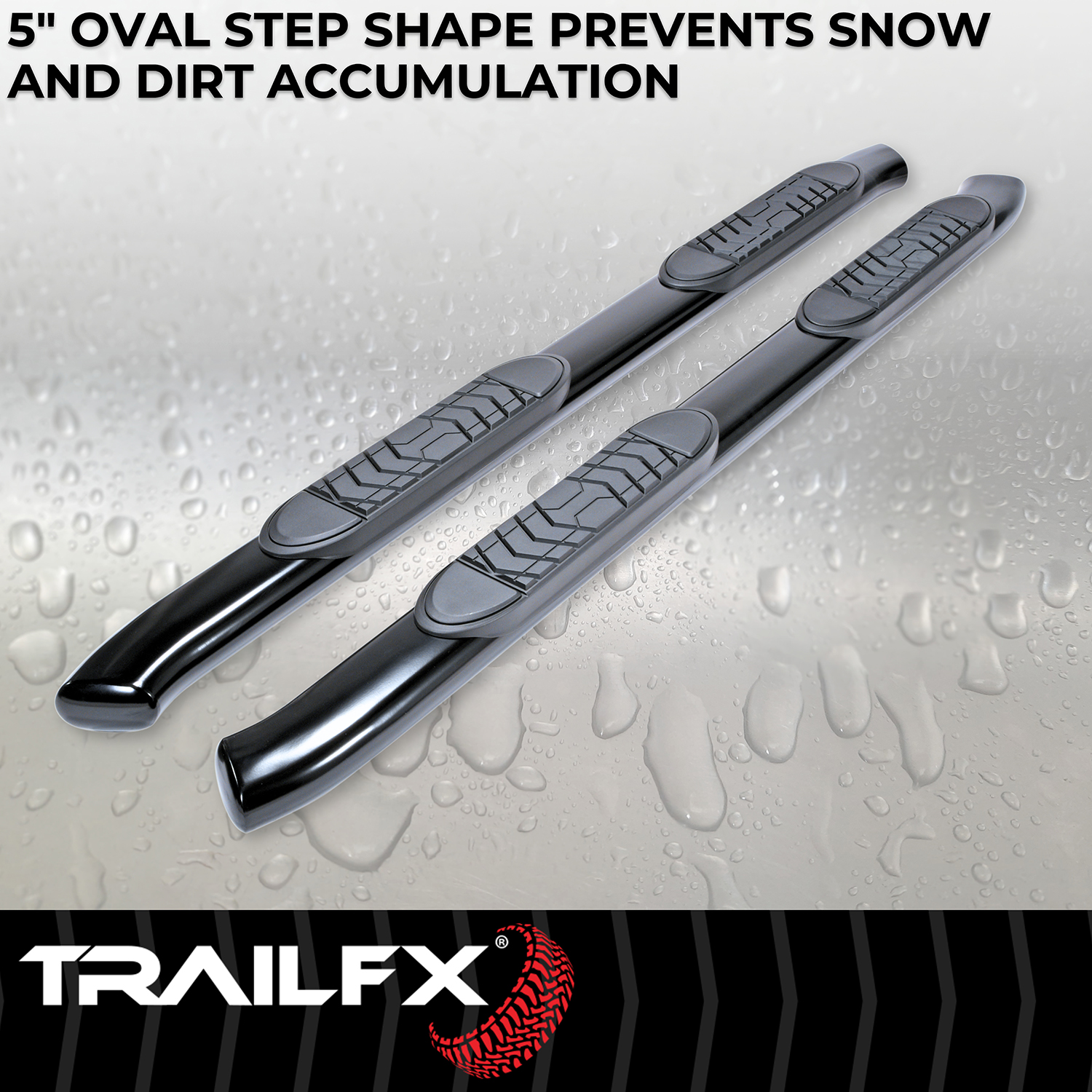 TrailFX A7085B With Step Pads 5 In Oval Bent Powder Coated Black Steel With Welded End Caps Roc - Image 7
