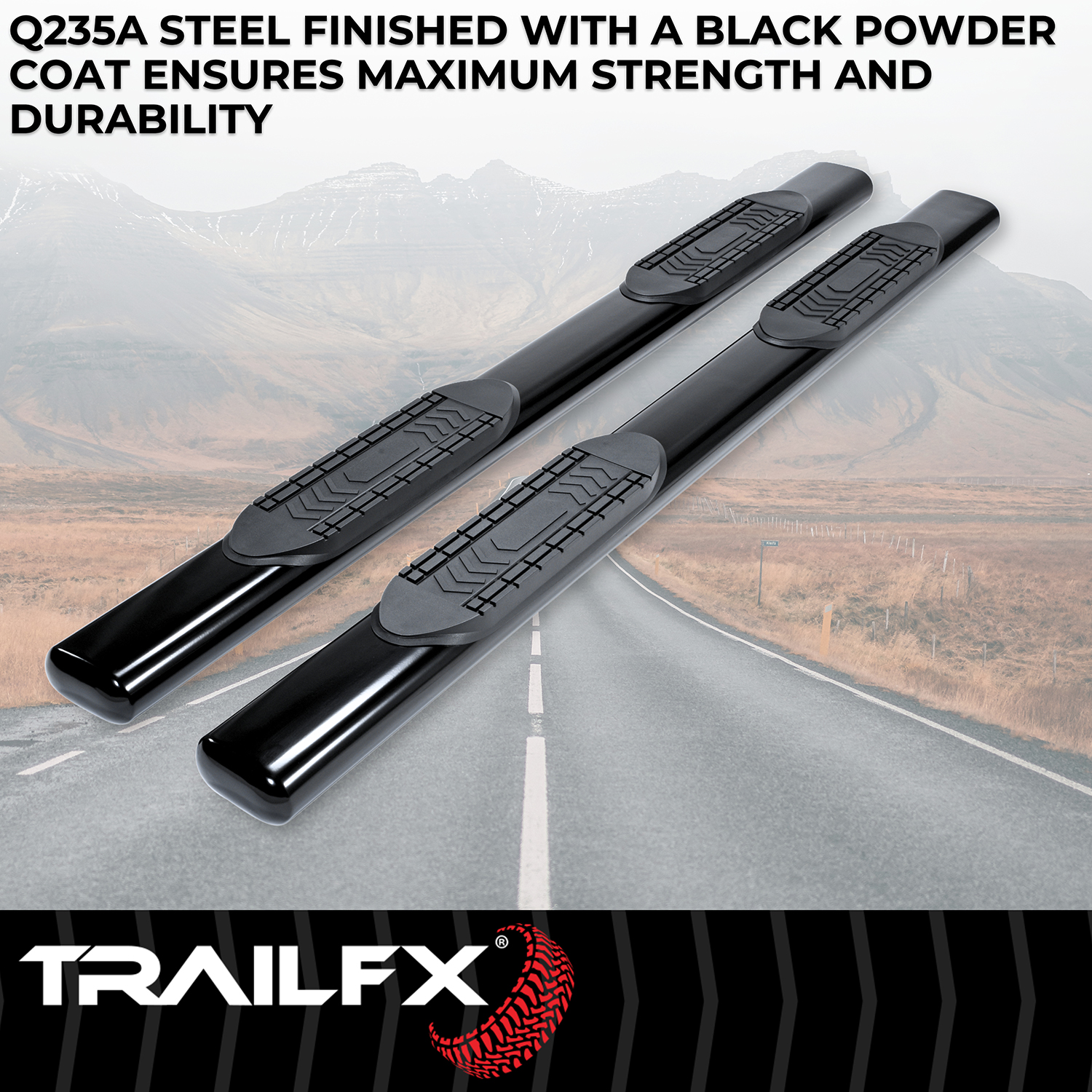 TrailFX A8220B 6 Inch Oval Straight Powder Coated Black Steel Rocker Panel Mount - Image 2
